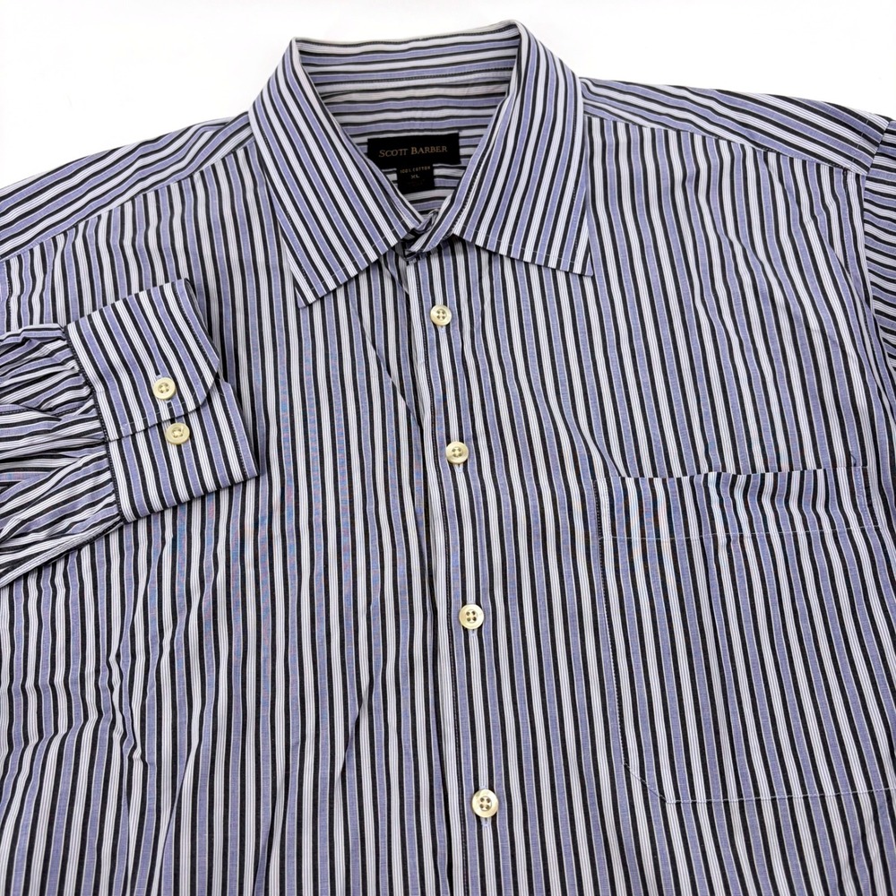 Scott Barber Mens XL Purple Black Striped 100% Cotton Long Slv Button Down Shirt